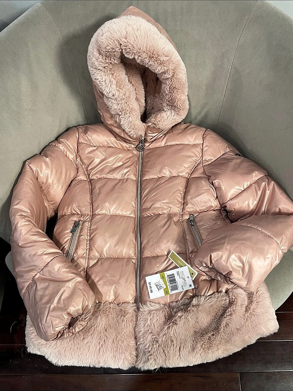 NWT Michael Kors Big Girl Puffer Coat Sz 14 - Blush